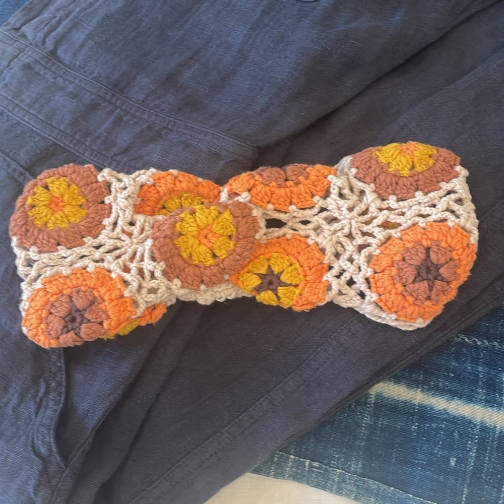 Crochet Headband Orange Brown Cream - Picture 6 of 7